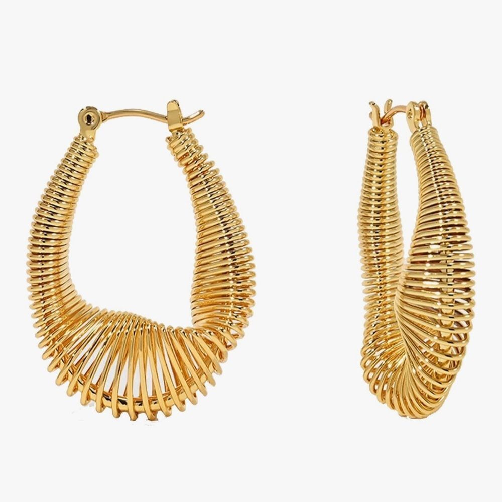 NEW 14K Gold Plated Braided Filigree Chunky Hoop Earrings